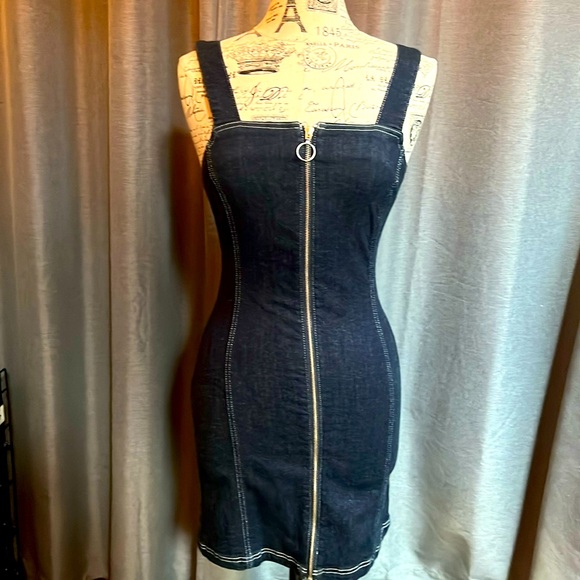 Never worn, dark wash, denim, stretch dress. - Picture 1 of 6